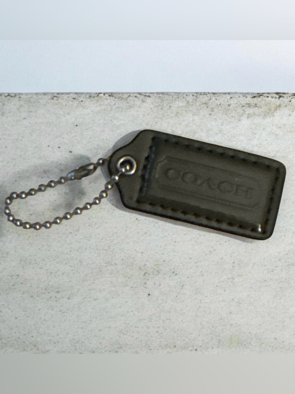 Coach Black Leather Embossed Tag Key Chain
